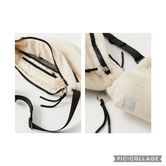 NWT new FREE PEOPLE overachiever Sherpa sling bag white champagne fuzzy - Picture 12 of 17